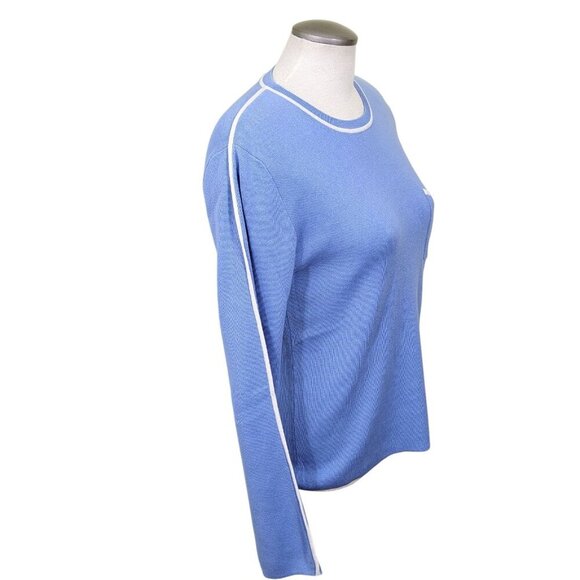 Equipment Femme Womens L Sweater Silk Cotton Blue Long Sleeve Pullover Pocket - Picture 2 of 6